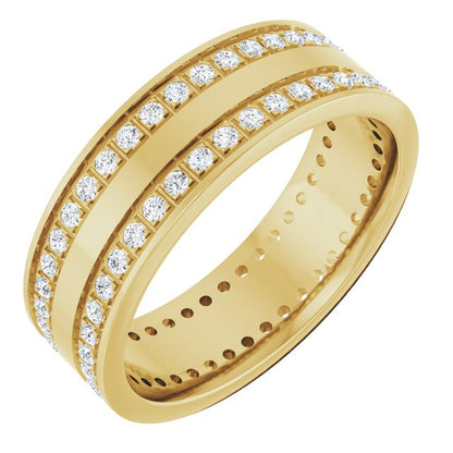 14K Yellow Gold 3/4 CTW Natural Diamond Double Row Accented Band