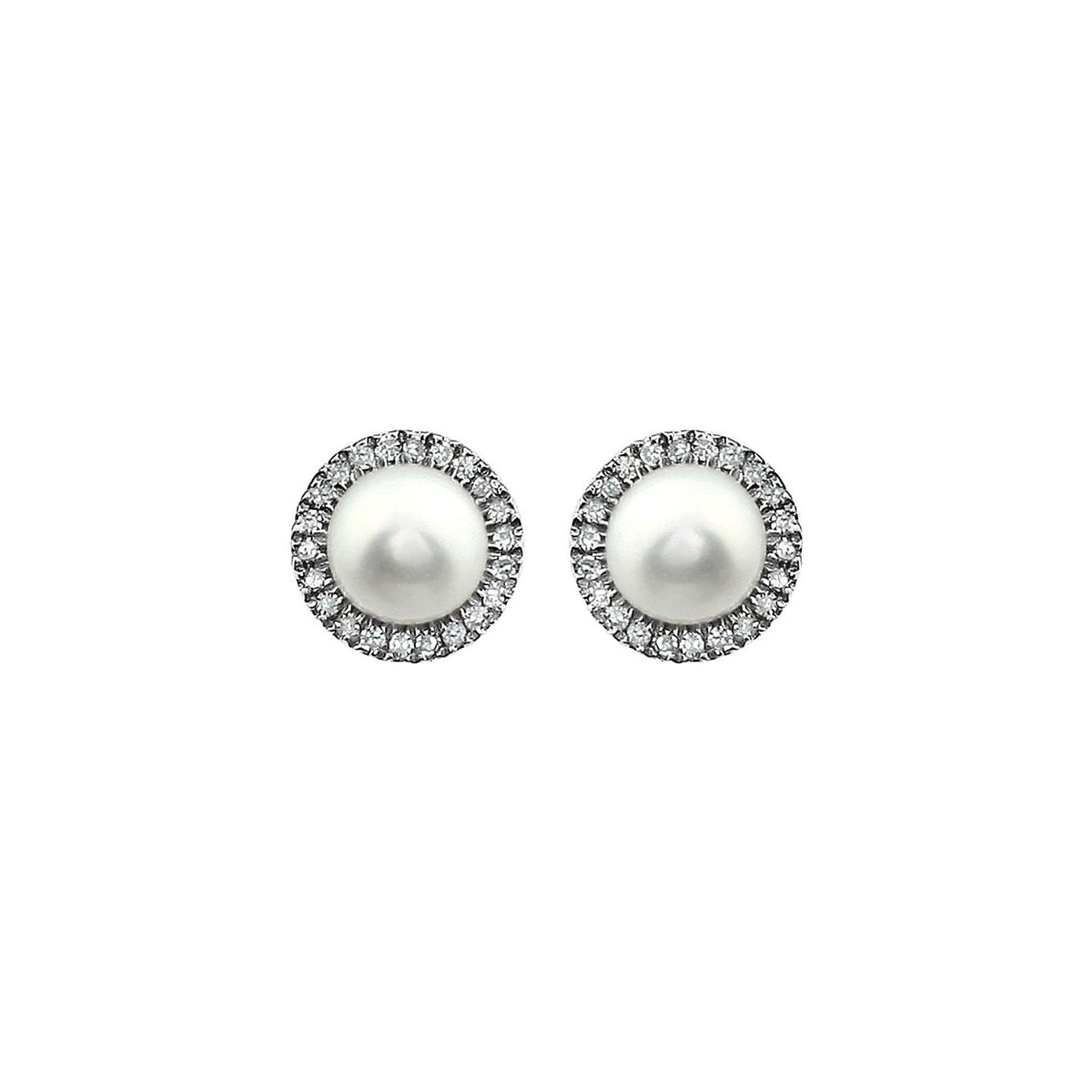 14K White Gold Cultured White Freshwater Pearl & 1/8 CTW Natural Diamond Earrings, 8.1 mm x 8.1 mm