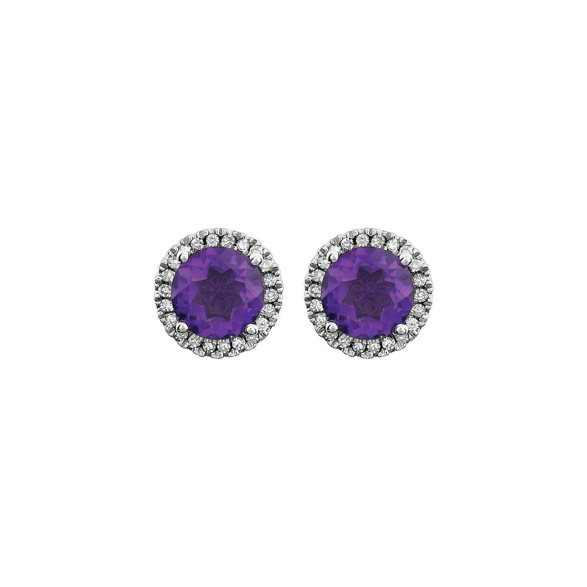 14K White Gold Natural Amethyst & 1/8 CTW Natural Diamond Earrings, 8.1 mm x 8.1 mm