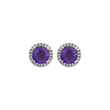 14K White Gold Natural Amethyst & 1/8 CTW Natural Diamond Earrings, 8.1 mm x 8.1 mm