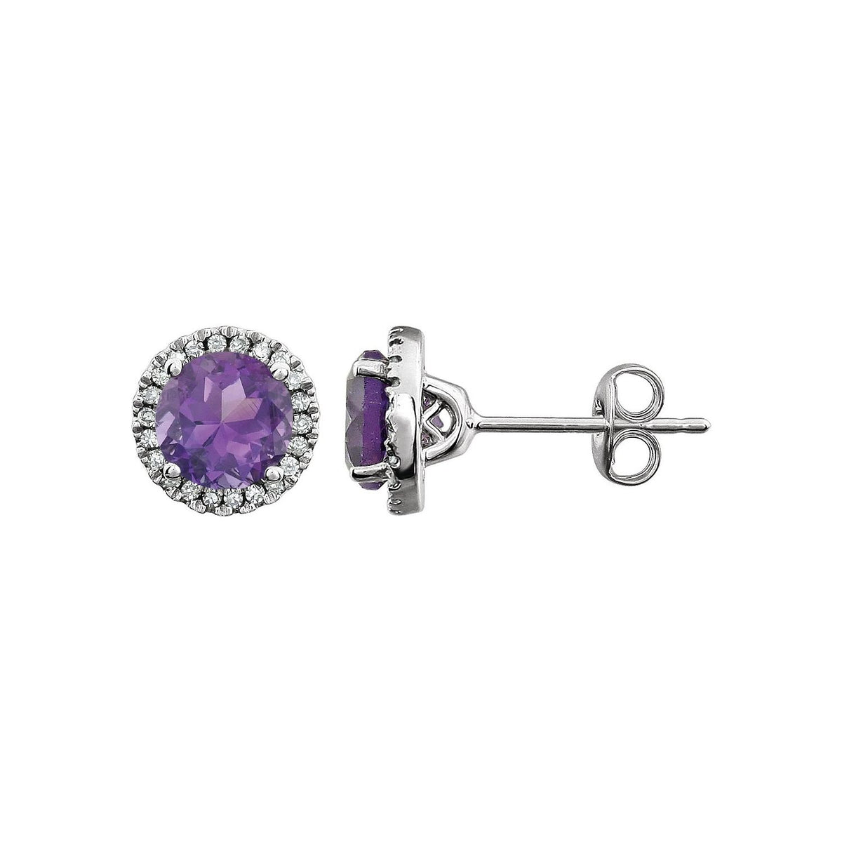 14K White Gold Natural Amethyst & 1/8 CTW Natural Diamond Earrings, 8.1 mm x 8.1 mm
