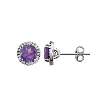 14K White Gold Natural Amethyst & 1/8 CTW Natural Diamond Earrings, 8.1 mm x 8.1 mm
