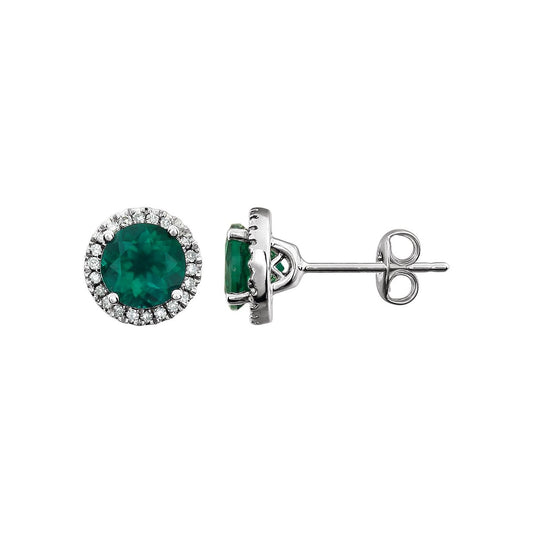 14K White Gold Lab-Grown Emerald & 1/8 CTW Natural Diamond Earrings
