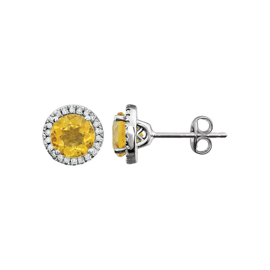 14K White Gold Natural Citrine & 1/8 CTW Natural Diamond Earrings