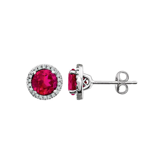 14K White Gold Lab-Grown Ruby & 1/8 CTW Natural Diamond Earrings