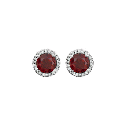 14K White Gold Natural Mozambique Garnet & 1/8 CTW Natural Diamond Earrings