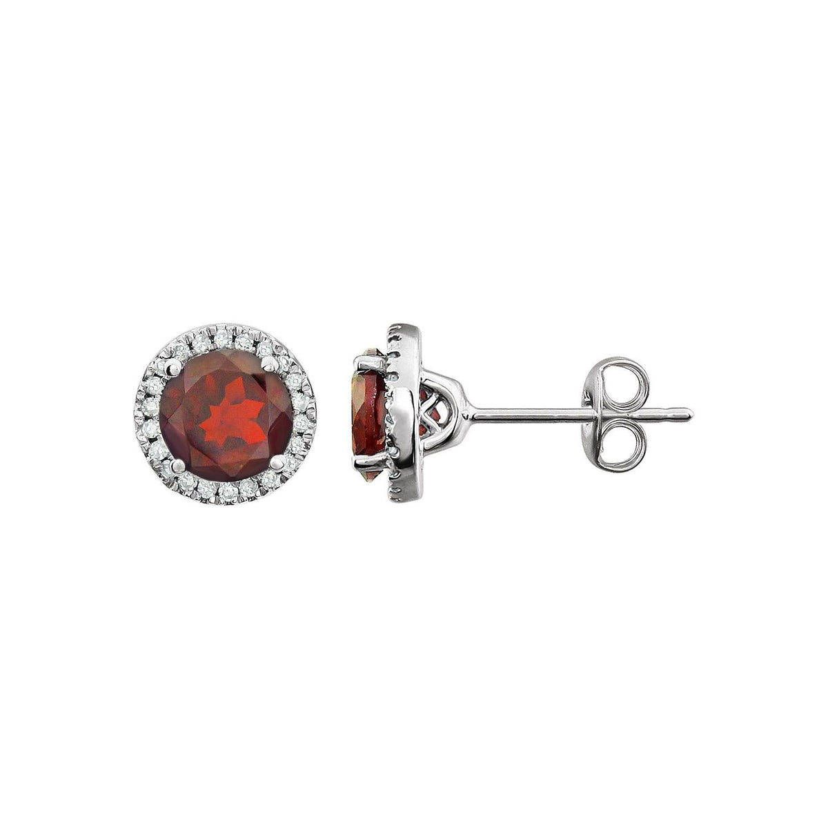 14K White Gold Natural Mozambique Garnet & 1/8 CTW Natural Diamond Earrings