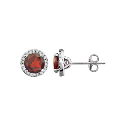 14K White Gold Natural Mozambique Garnet & 1/8 CTW Natural Diamond Earrings