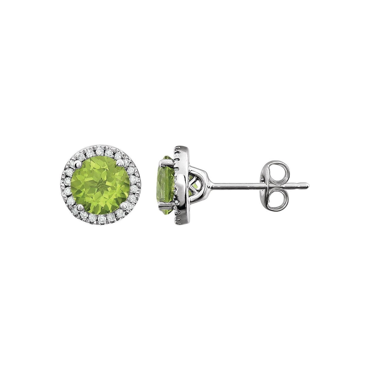 14K White Gold Natural Peridot & 1/8 CTW Natural Diamond Earrings, 8.1 mm x 8.1 mm
