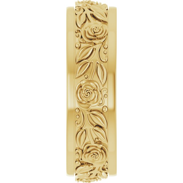 14K Yellow Gold Floral Flat Band