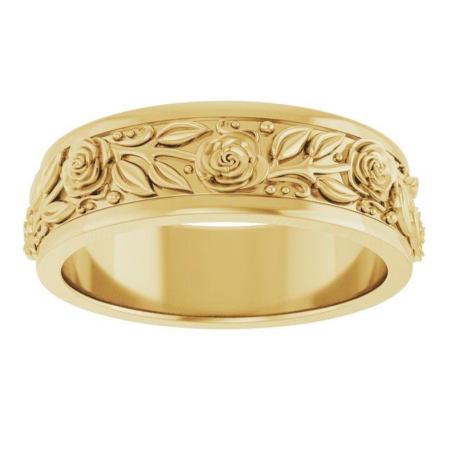 14K Yellow Gold Floral Flat Band