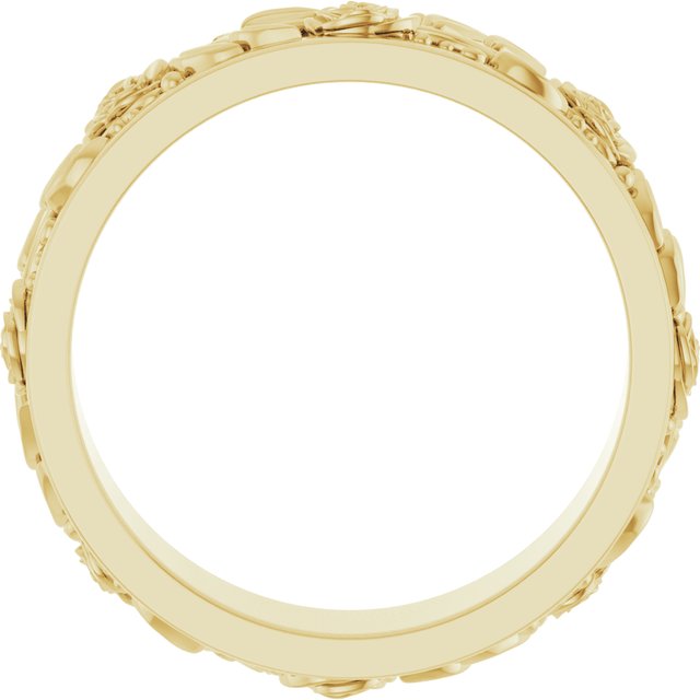 14K Yellow Gold Floral Flat Band
