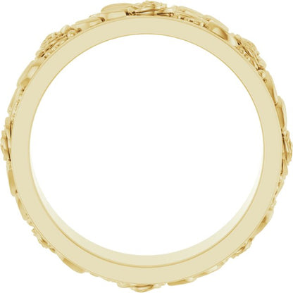 14K Yellow Gold Floral Flat Band