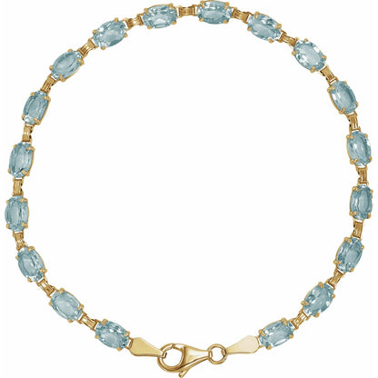 14K Yellow Gold Natural Sky Blue Topaz 7 1/4" Bracelet