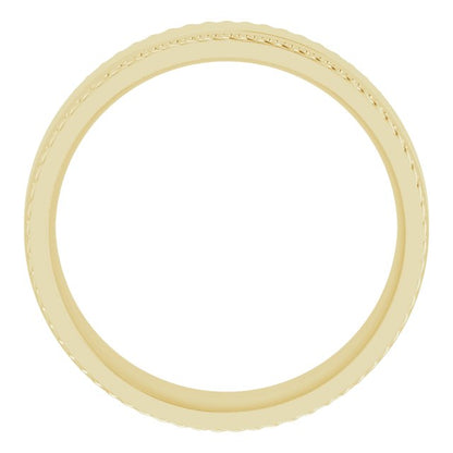 14K Yellow Gold Milgrain & Rope Stepped-Edge Comfort-Fit Flat Band