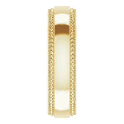 Rope & Milgrain Stepped-Edge Comfort-Fit Half Round Band