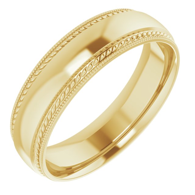 Rope & Milgrain Stepped-Edge Comfort-Fit Half Round Band