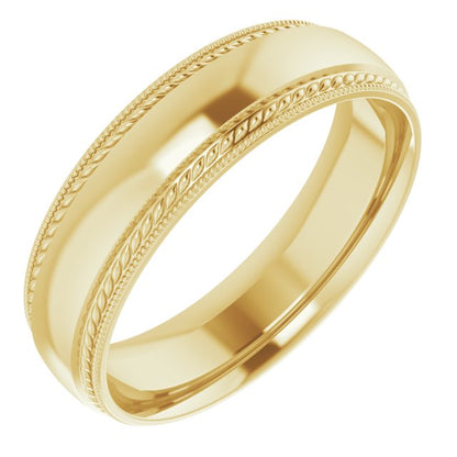 Rope & Milgrain Stepped-Edge Comfort-Fit Half Round Band