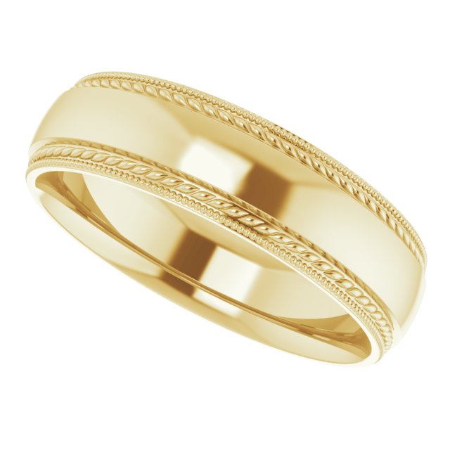 Rope & Milgrain Stepped-Edge Comfort-Fit Half Round Band