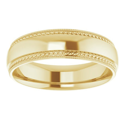 Rope & Milgrain Stepped-Edge Comfort-Fit Half Round Band