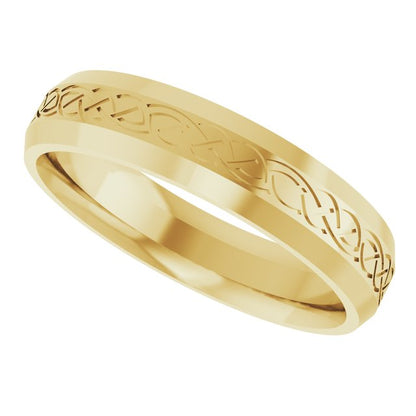 Beveled-Edge Celtic-Inspired Comfort-Fit Flat Band