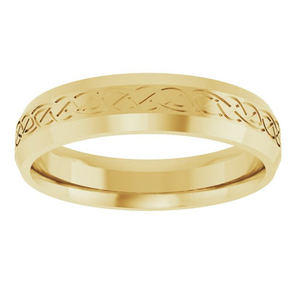 Beveled-Edge Celtic-Inspired Comfort-Fit Flat Band