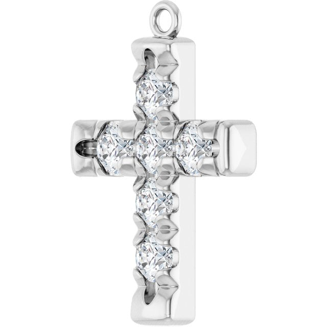 3/4 CTW Natural Diamond French-Set Cross Dangle, 14.08 mm x 20.49 mm