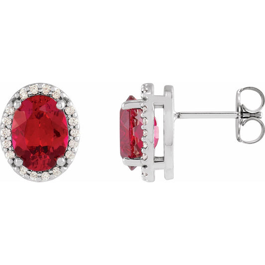 5x3 mm Lab-Grown Ruby & .04 CTW Natural Diamond Halo-Style Earrings