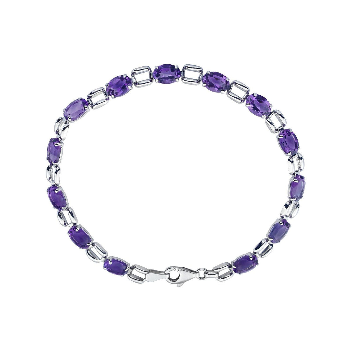14K White Gold 7x5 mm Oval Natural Amethyst 7 1/4" Bracelet