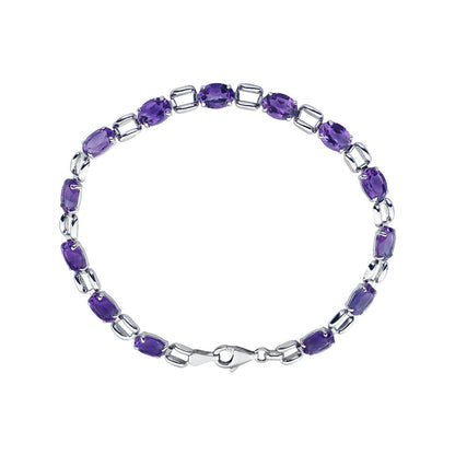 14K White Gold 7x5 mm Oval Natural Amethyst 7 1/4" Bracelet