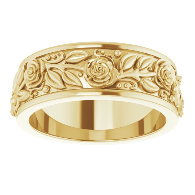 14K Yellow Gold Floral Flat Band