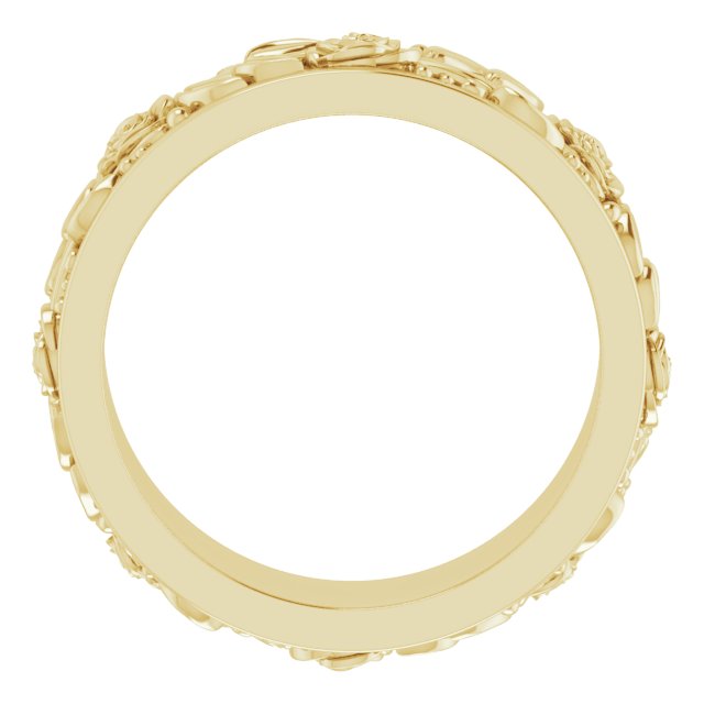 14K Yellow Gold Floral Flat Band