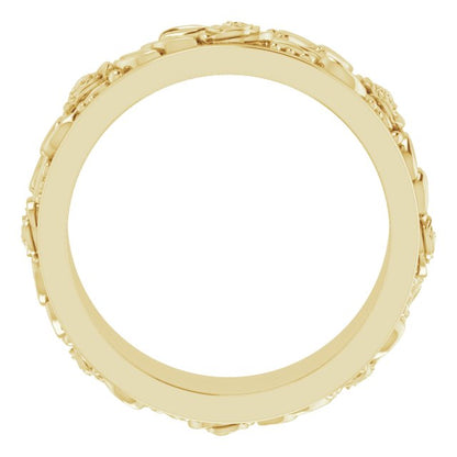 14K Yellow Gold Floral Flat Band