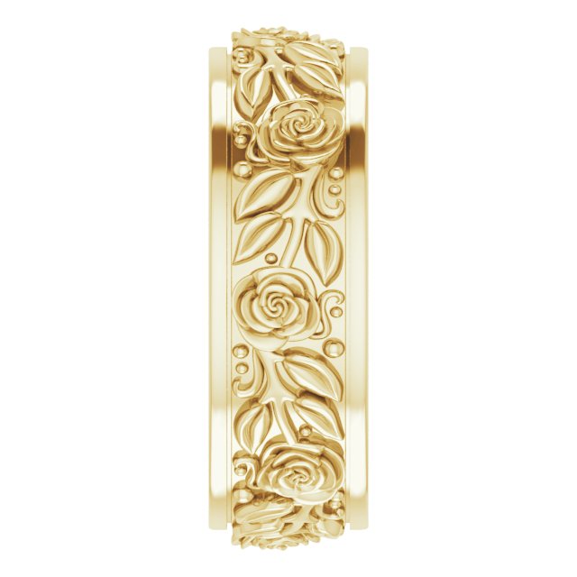 14K Yellow Gold Floral Flat Band