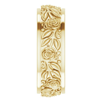 14K Yellow Gold Floral Flat Band