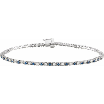 14K White Gold Natural Blue Sapphire & 5/8 CTW Natural Diamond Line 7 1/4" Bracelet