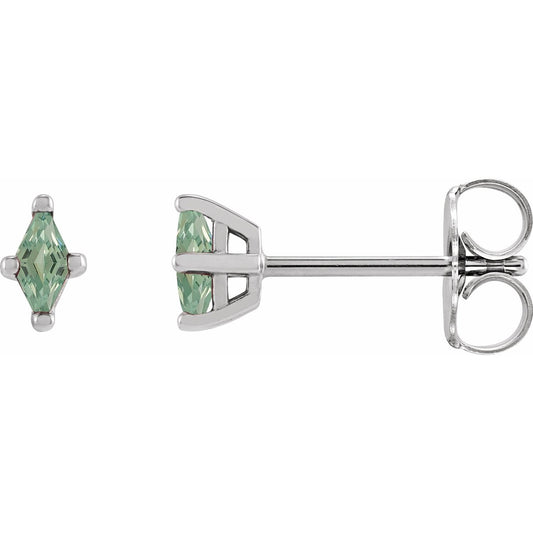 Sterling Silver 4x2 mm Lab-Grown Green Sapphire Earrings