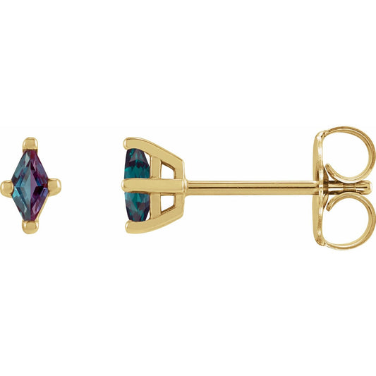 14K Yellow Gold 4x2 mm Lab-Grown Alexandrite Earrings