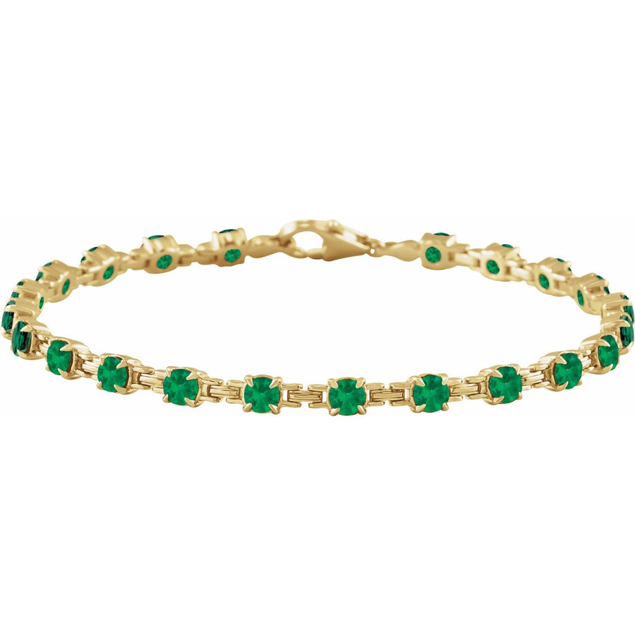 14K Yellow Gold Lab-Grown Emerald 7 1/4" Line Bracelet