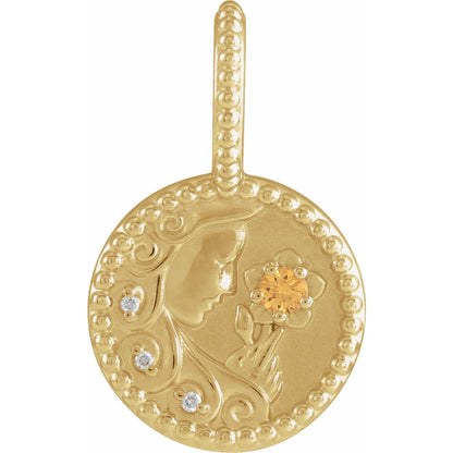 14K Yellow Gold Natural Spessartite Garnet & .0075 CTW Natural Diamond Virgo Charm/Pendant