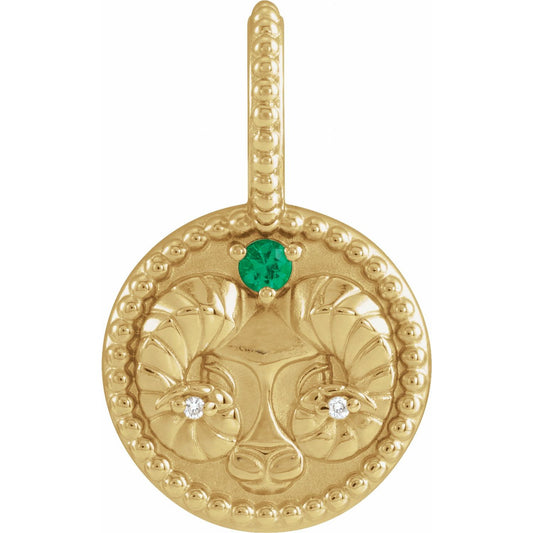 14K Yellow Gold Natural Emerald & .005 CTW Natural Diamond Aries Charm/Pendant