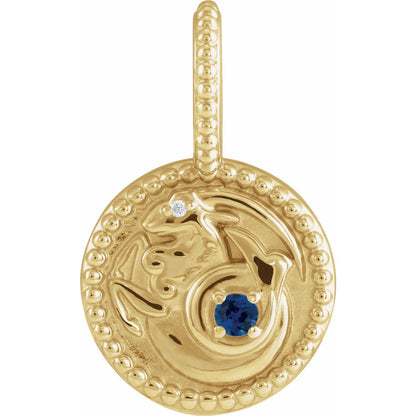 14K Yellow Gold Natural Blue Sapphire & .0025 CTW Natural Diamond Capricorn Charm/Pendant