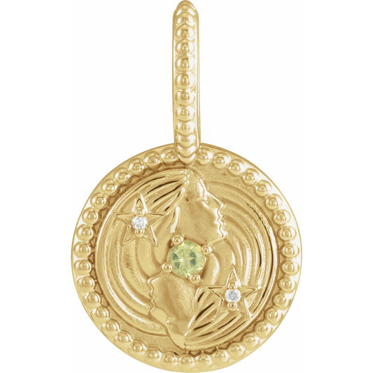 14K Yellow Gold Natural Peridot & .005 CTW Natural Diamond Gemini Charm/Pendant