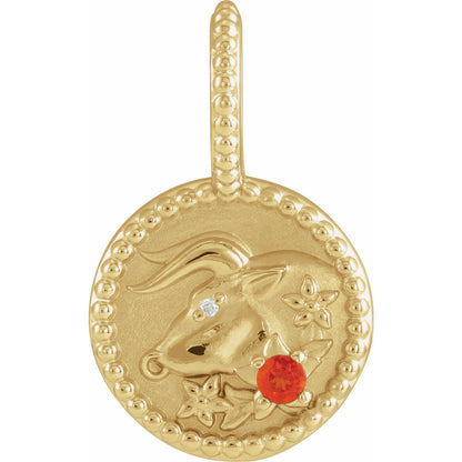 14K Yellow Gold Natural Mexican Fire Opal & .0025 CTW Natural Diamond Taurus Charm/Pendant