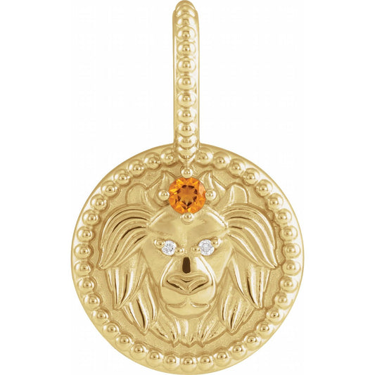 14K Yellow Gold Natural Citrine & .005 CTW Natural Diamond Leo Charm/Pendant