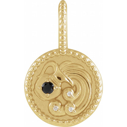14K Yellow Gold Natural Black Spinel & .0075 CTW Natural Diamond Aquarius Charm/Pendant