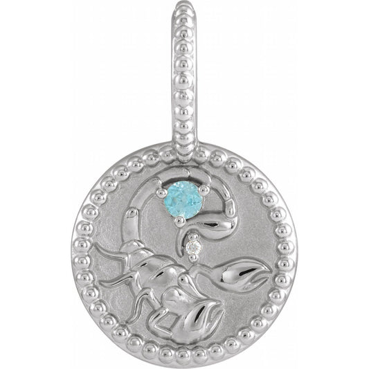Natural Blue Zircon & .0025 CTW Natural Diamond Scorpio Charm/Pendant