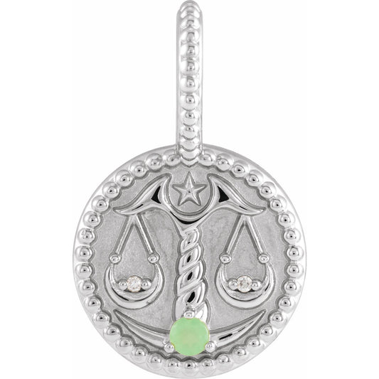 Natural Green Chrysoprase & .005 CTW Natural Diamond Libra Charm/Pendant