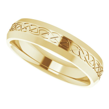 Beveled-Edge Celtic-Inspired Comfort-Fit Flat Band