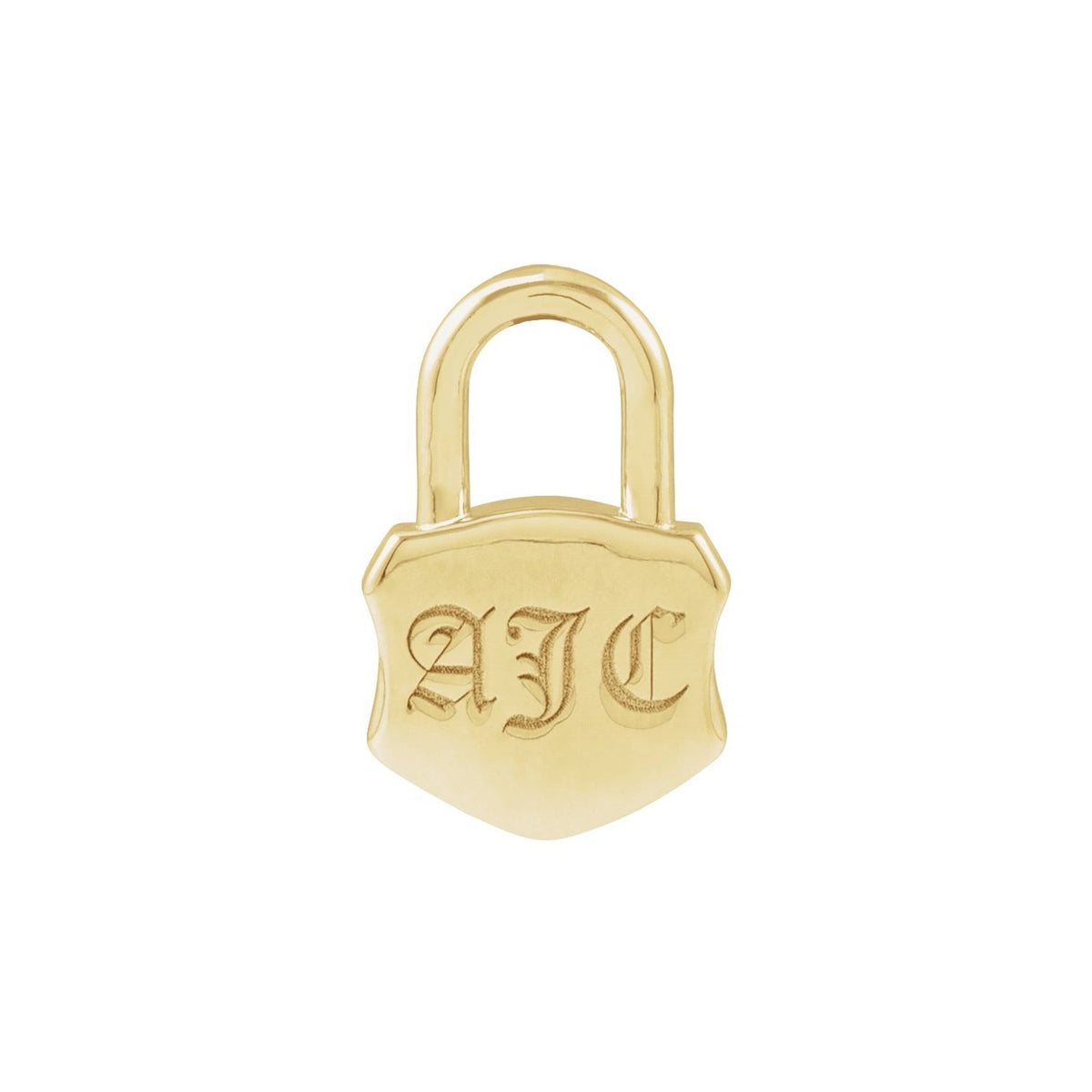 14K Yellow Gold 15.3x10. Engravable Lock Pendant